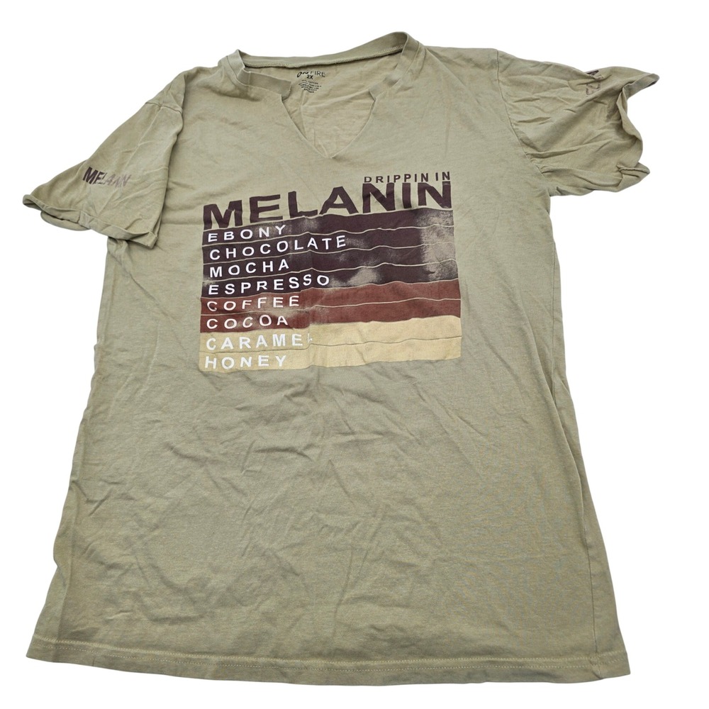 On Fire Graphic Tee Women 2X‎ Green Drippin In Melanin V-Neck Cotton T-Shirt